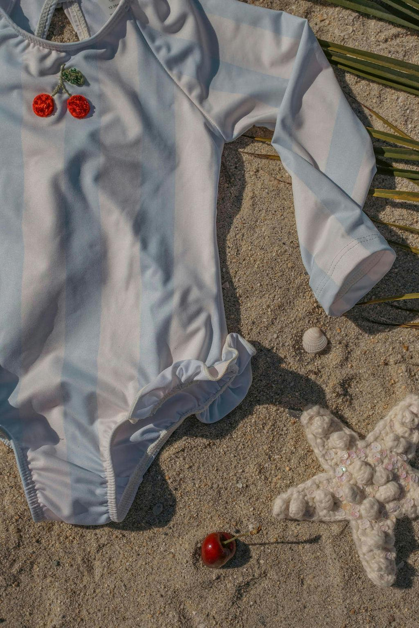 L/S Cherry Swimsuit in Blue Striple