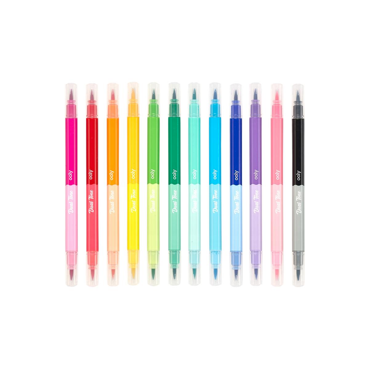 Dual Tone Double Ended Brush Marker - 24 Colors - Set of 12