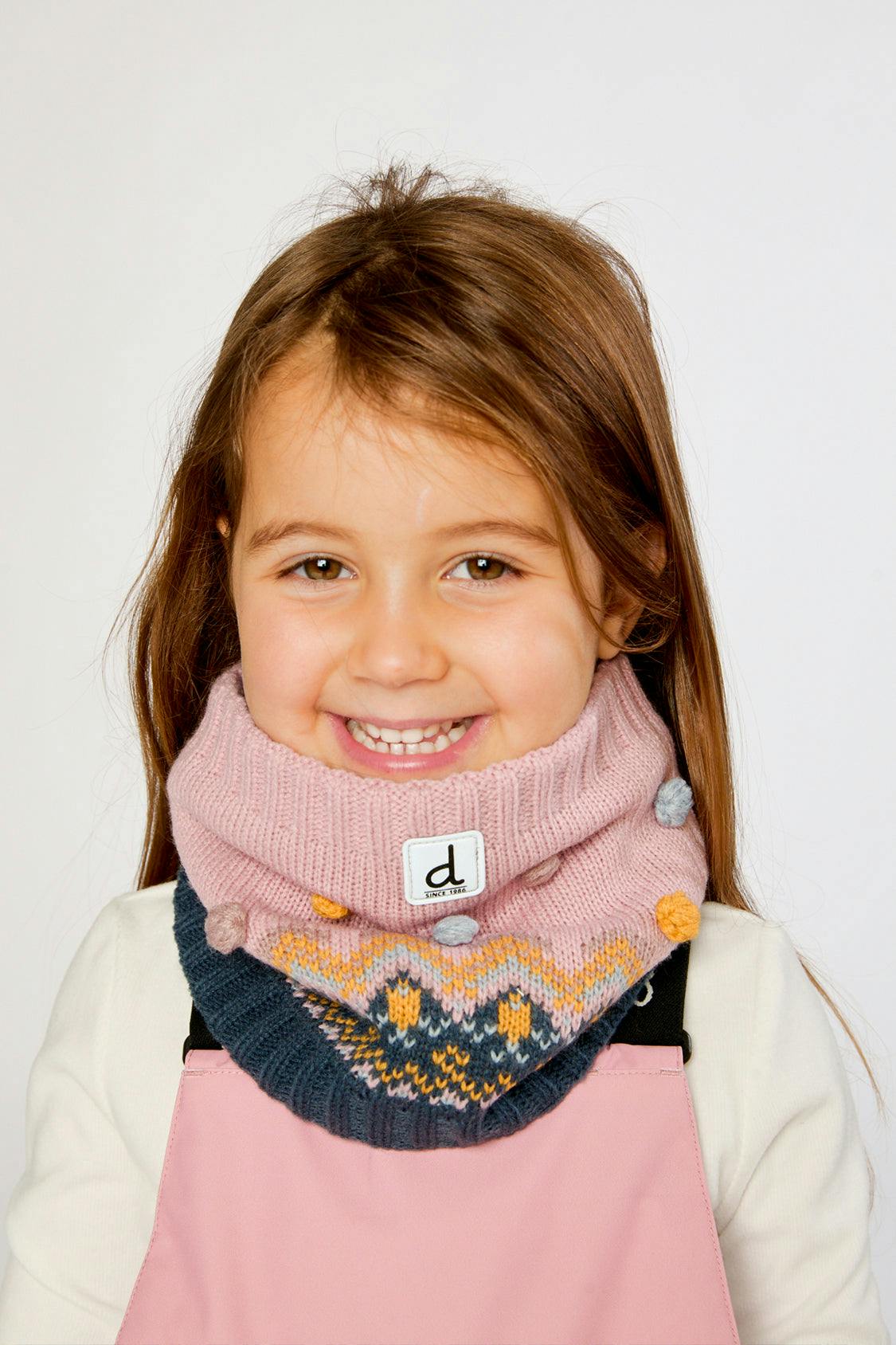 Winter Knit Neckwarmer Pink And Blue Jacquard