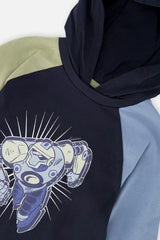 Raglan Hooded T-Shirt Dark Blue and Green