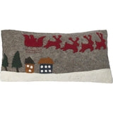 Hand Felted Wool Christmas Pillow Cover, Sleigh Villageâ 12"x24"