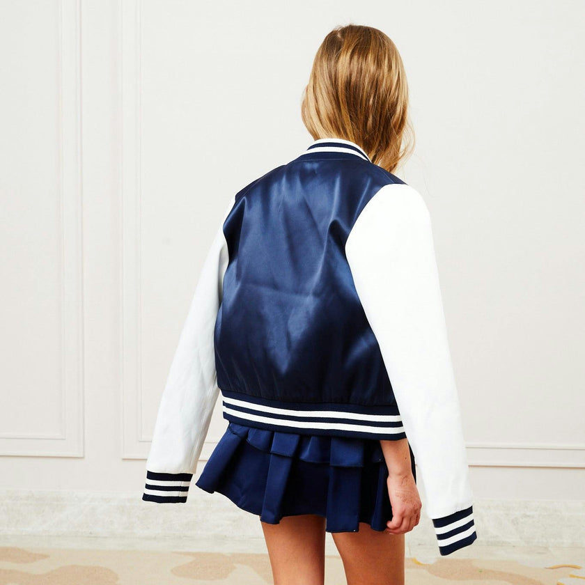 Valley Satin Varsity Jacket Navy & White