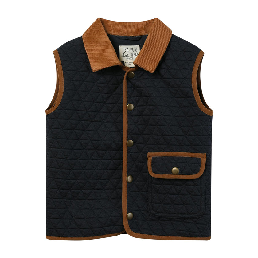 FISHER navy padded vest with cord trim