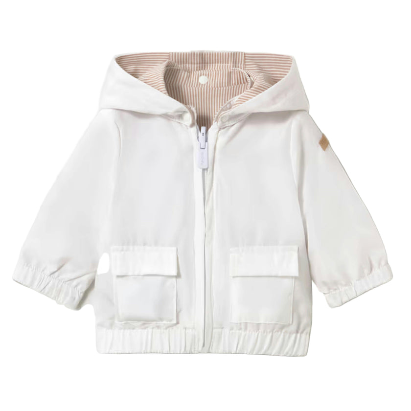Beige Striped Hooded Jacket