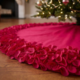 Red Calla Lily Flower Border Christmas Tree Skirt Wool - 60"