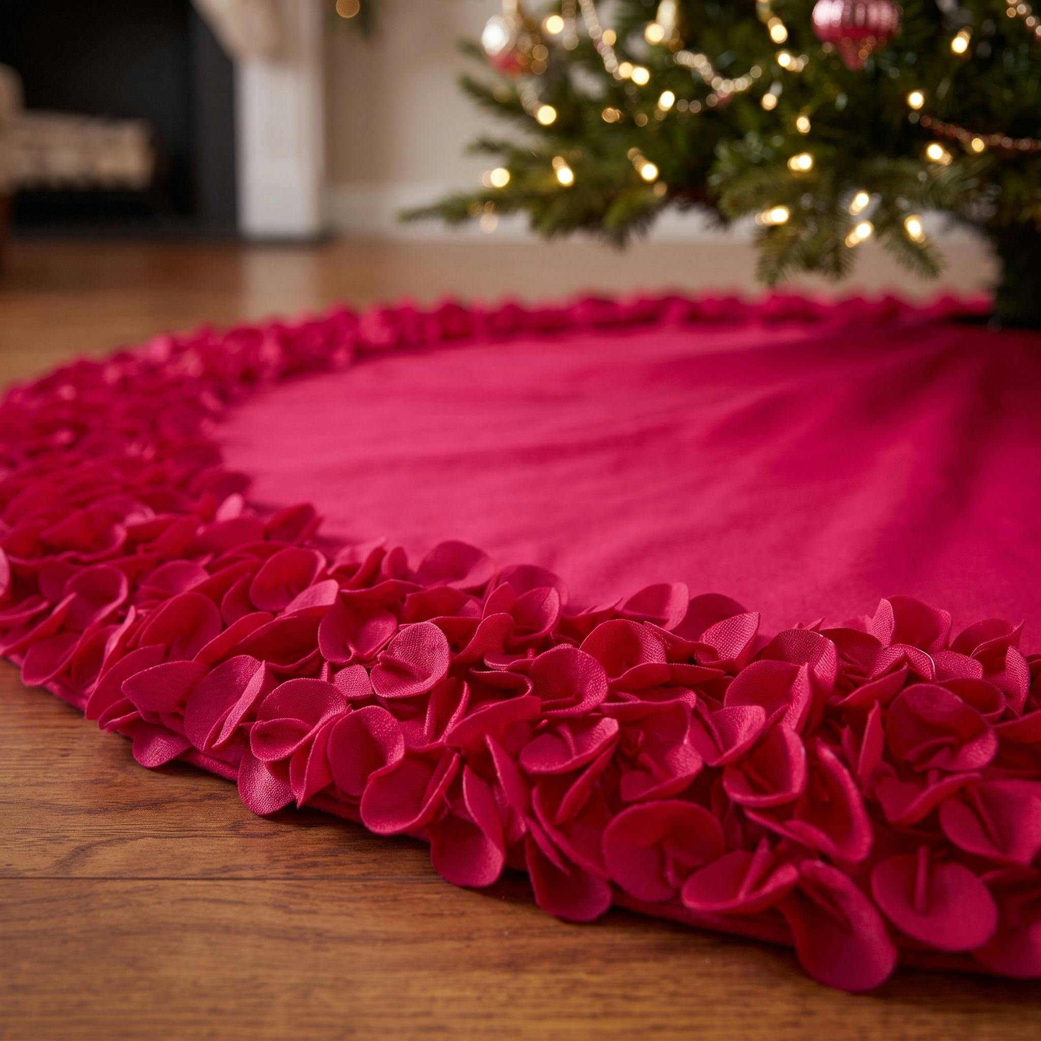 Red Calla Lily Flower Border Christmas Tree Skirt Wool - 60