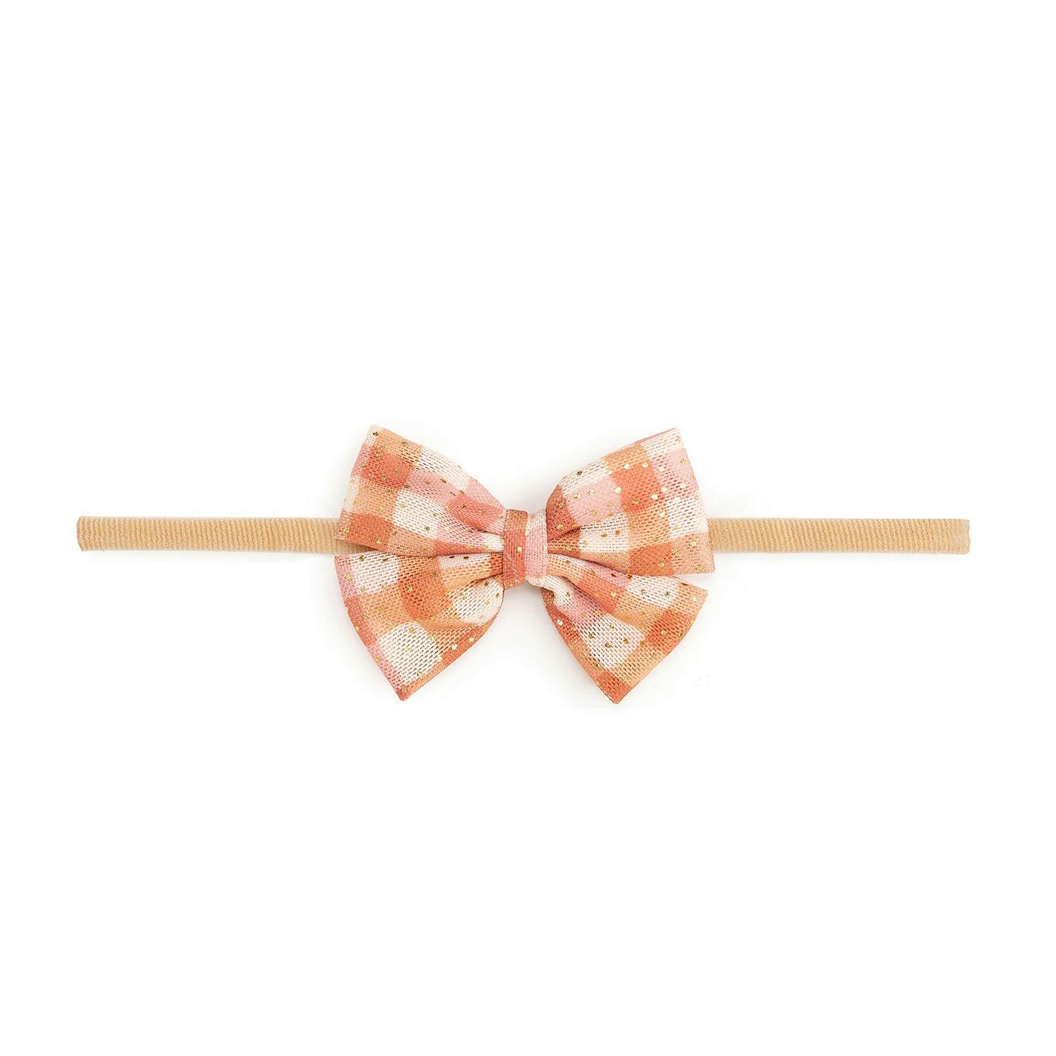 Cinnamon Plaid Tulle Bow Baby Headband