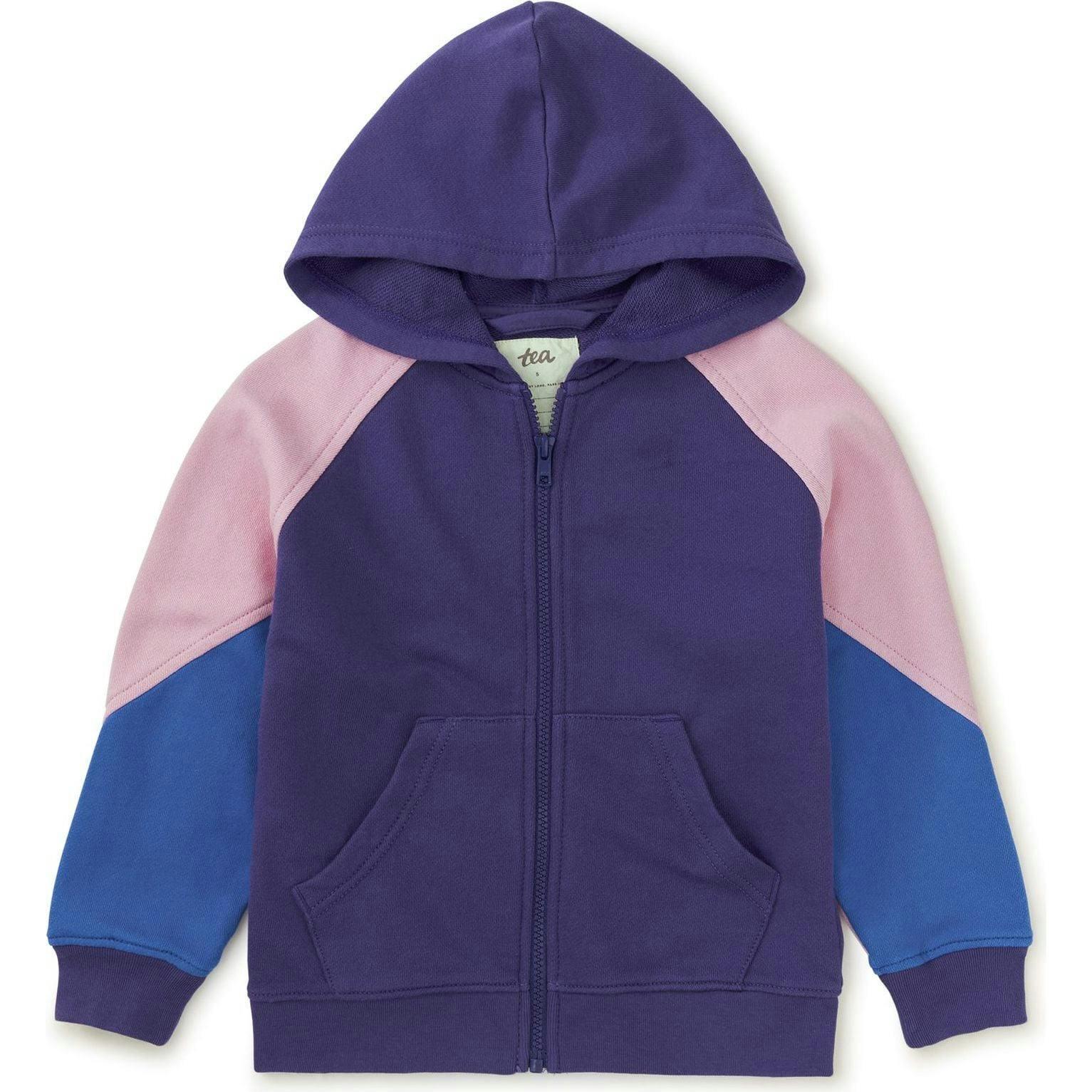 Colorblock Long Sleeve Kangaroo Pocket Hoodie, Purple