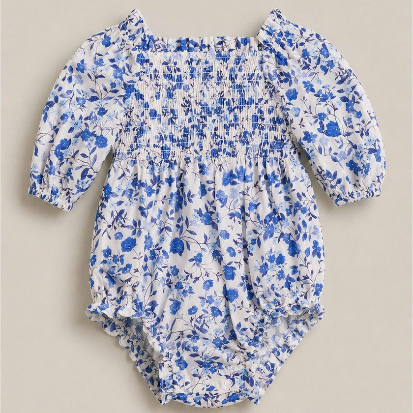 Baby Madeline Romper in Ditsy Cobalt Floral