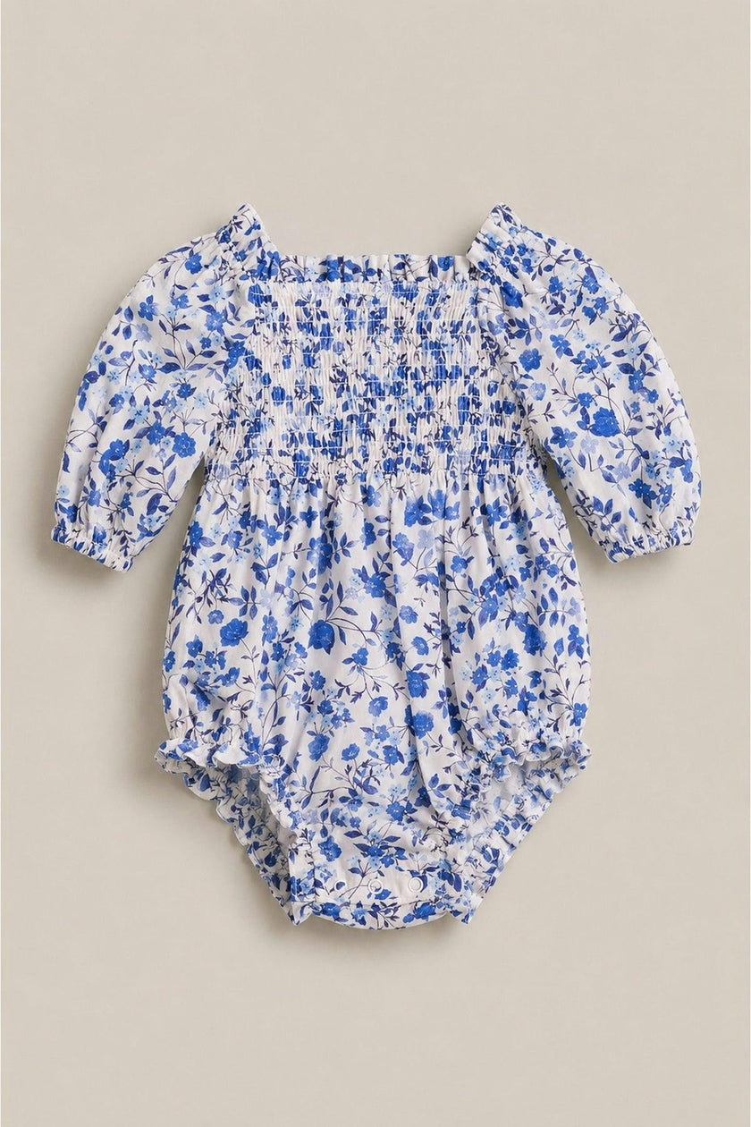 Baby Madeline Romper in Ditsy Cobalt Floral