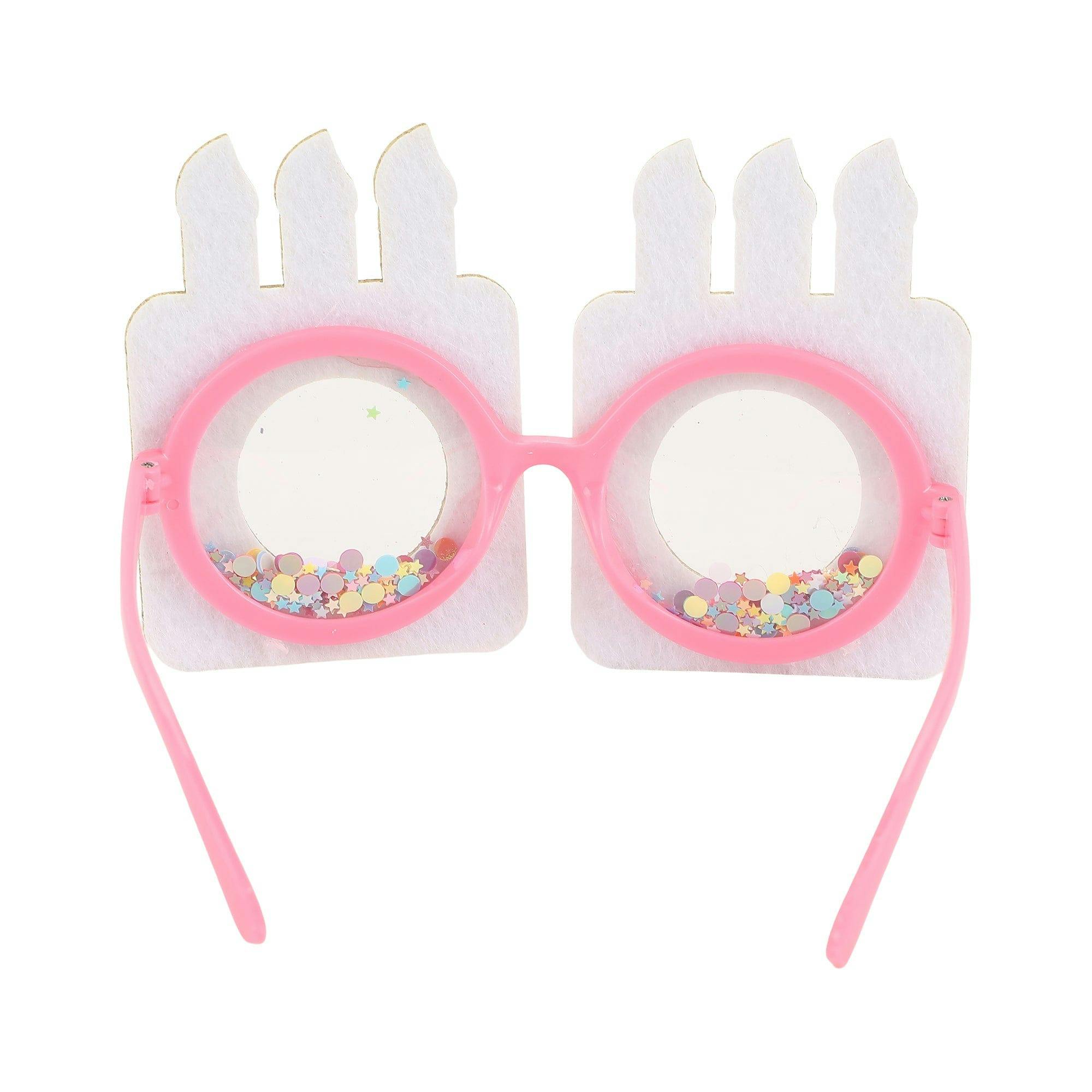 Packed Party Confetti Birthday Cake Novelty Glasses – Glitter Cake-Shaped Frames with Confetti-Filled Shaker Lenses and Jewel Candle Details, One Size