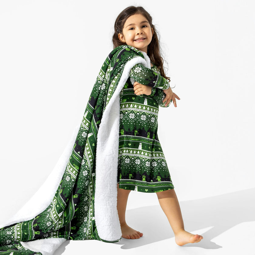 Minecraft: Creeper Holiday Bamboo Girls' Long Sleeve Dress
