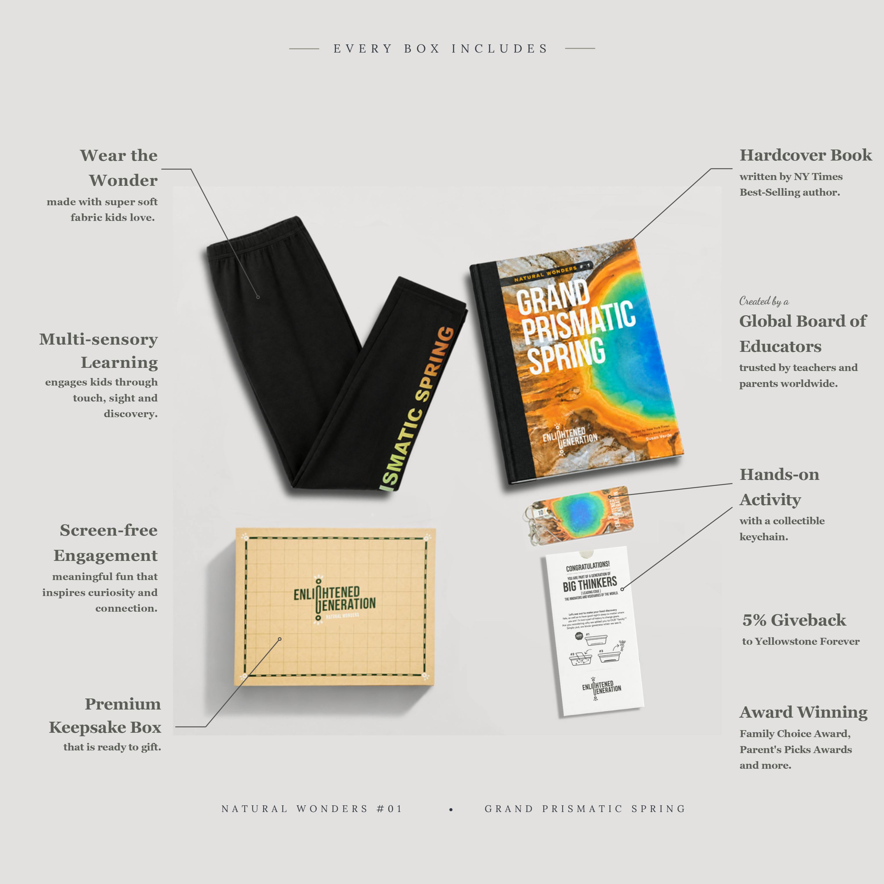 Grand Prismatic Spring Gift Box with Ultra-Soft Rainbow Kids Leggings, Book, and Activities