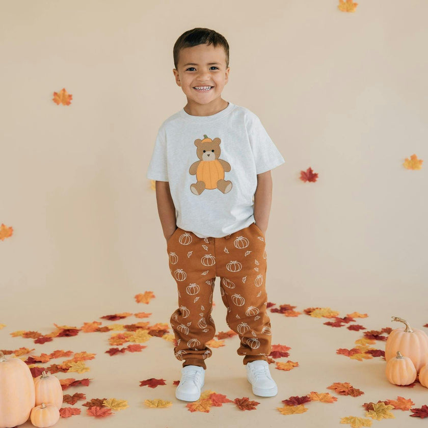 Pumpkin Teddy Bear Patch Short Sleeve T-Shirt