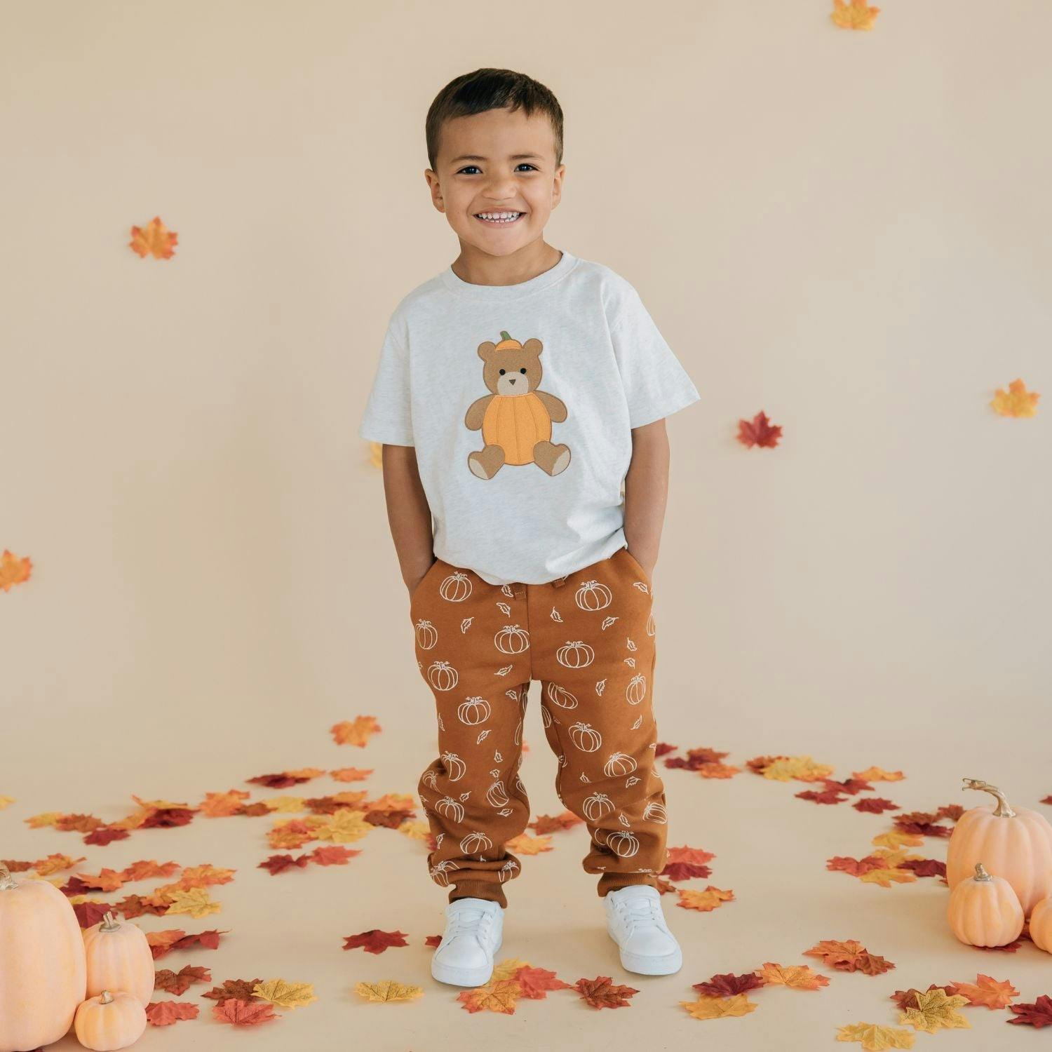 Pumpkin Teddy Bear Patch Short Sleeve T-Shirt