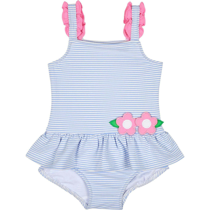 Seersucker Swimsuit With Flowers