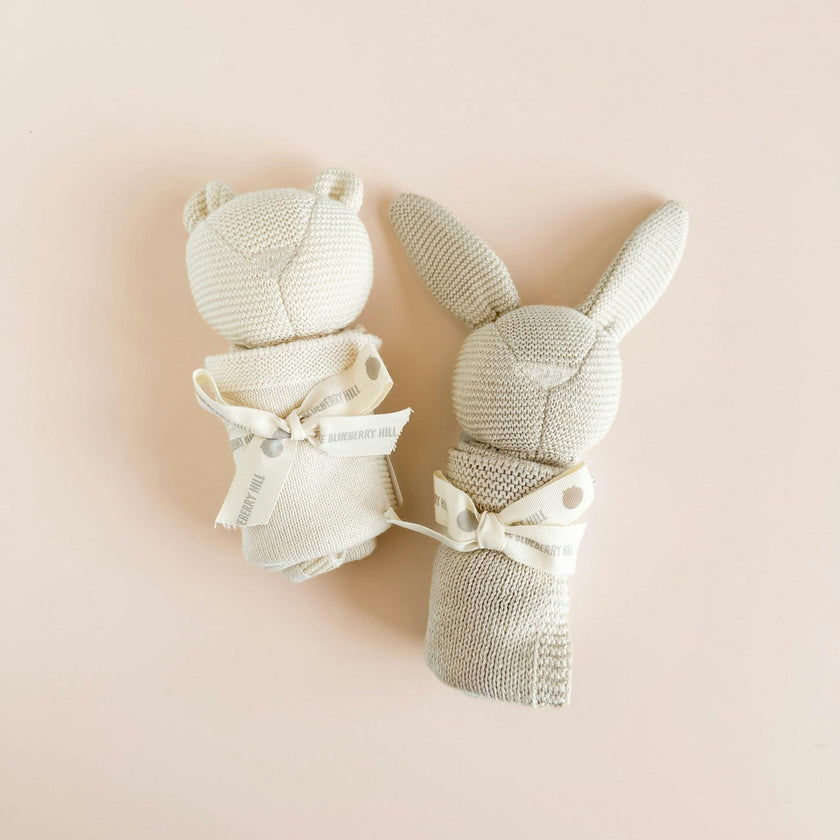 Pique Blanket and Bear Lovey Gift Set - Cream