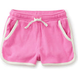 Piped Rounded Edge Drawstring Gym Shorts, Pink