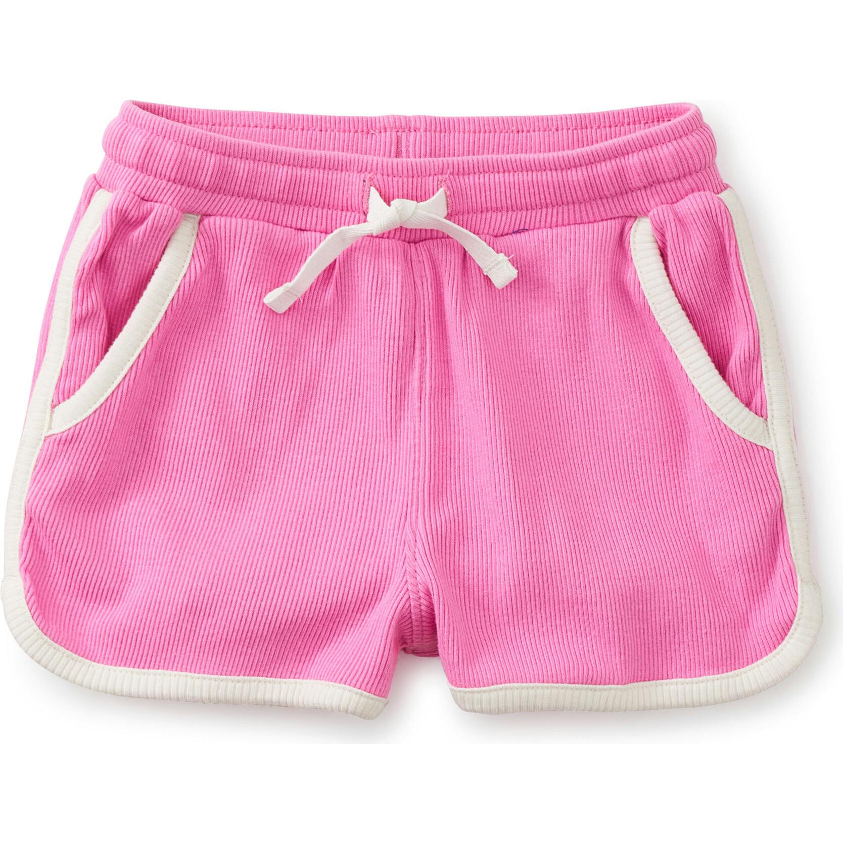 Piped Rounded Edge Drawstring Gym Shorts, Pink