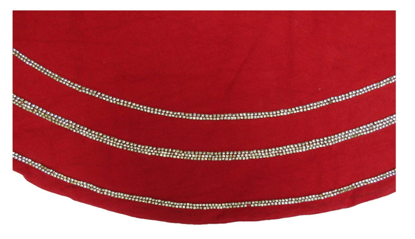 Handmade Concentric Nailhead Circles Red Linen Christmas Tree Skirt 60"