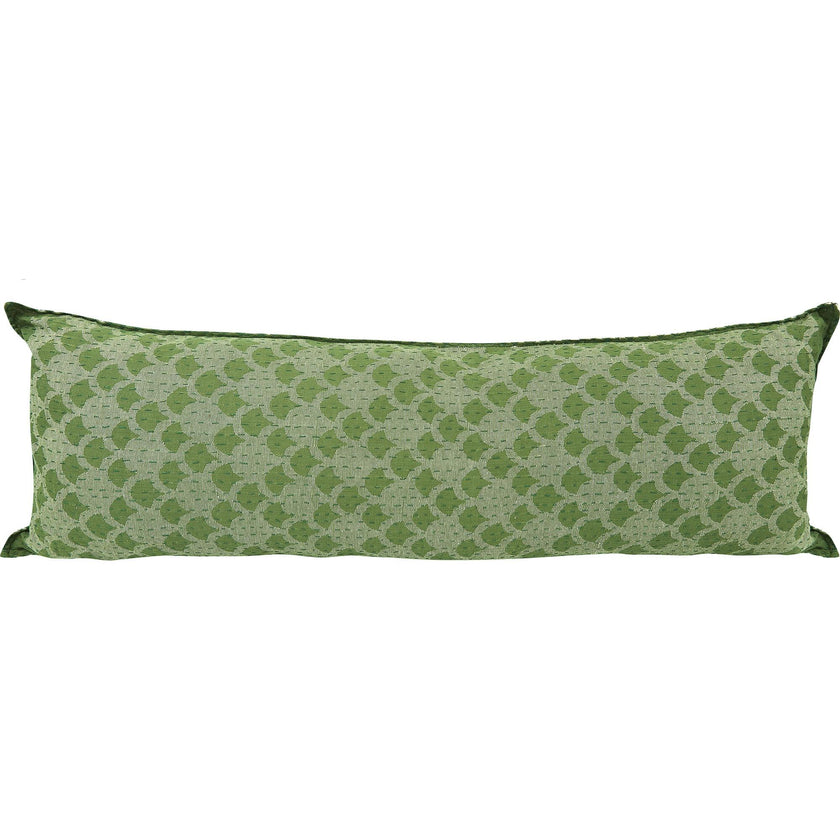Artisan Hand Loomed Cotton Lumbar Pillow - Green Ginkgo - 16"x48"