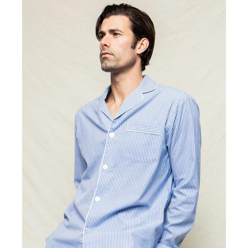 Men's Twill Pajama Set in French Blue Heritage Stripe