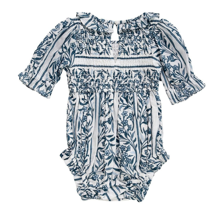 Baby Danielle Romper in Blue Linear Print