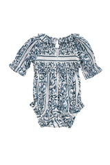 Baby Danielle Romper in Blue Linear Print