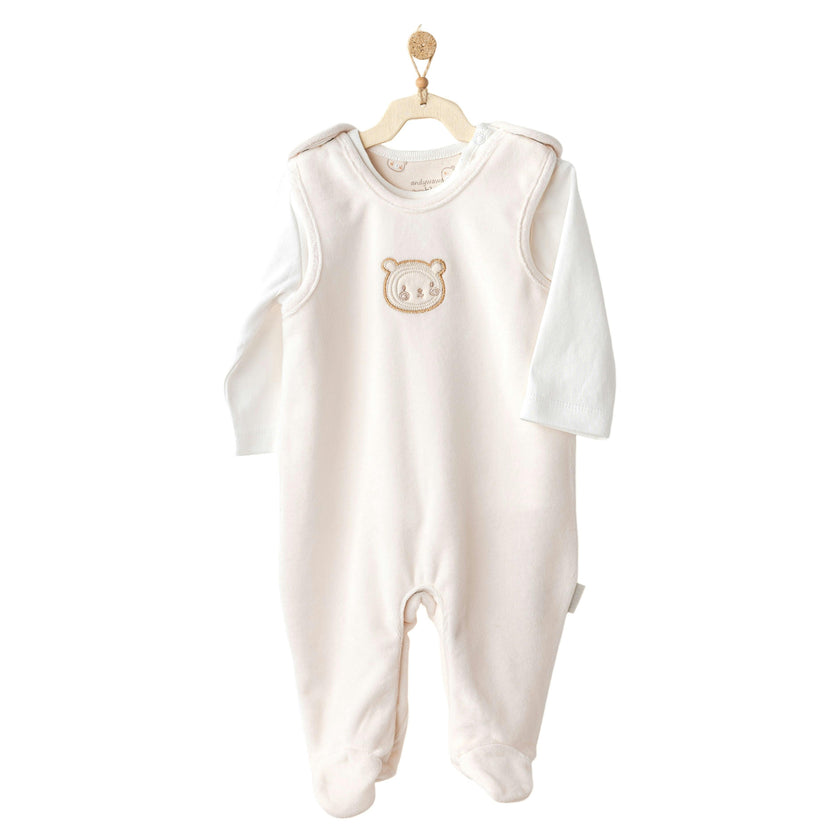 Cream Bear Graphic Overall Babygrow