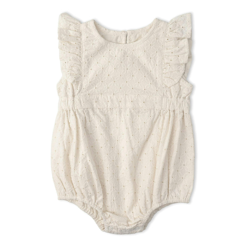 Organic Eyelet Flutter Romper- Ivory Eyelet