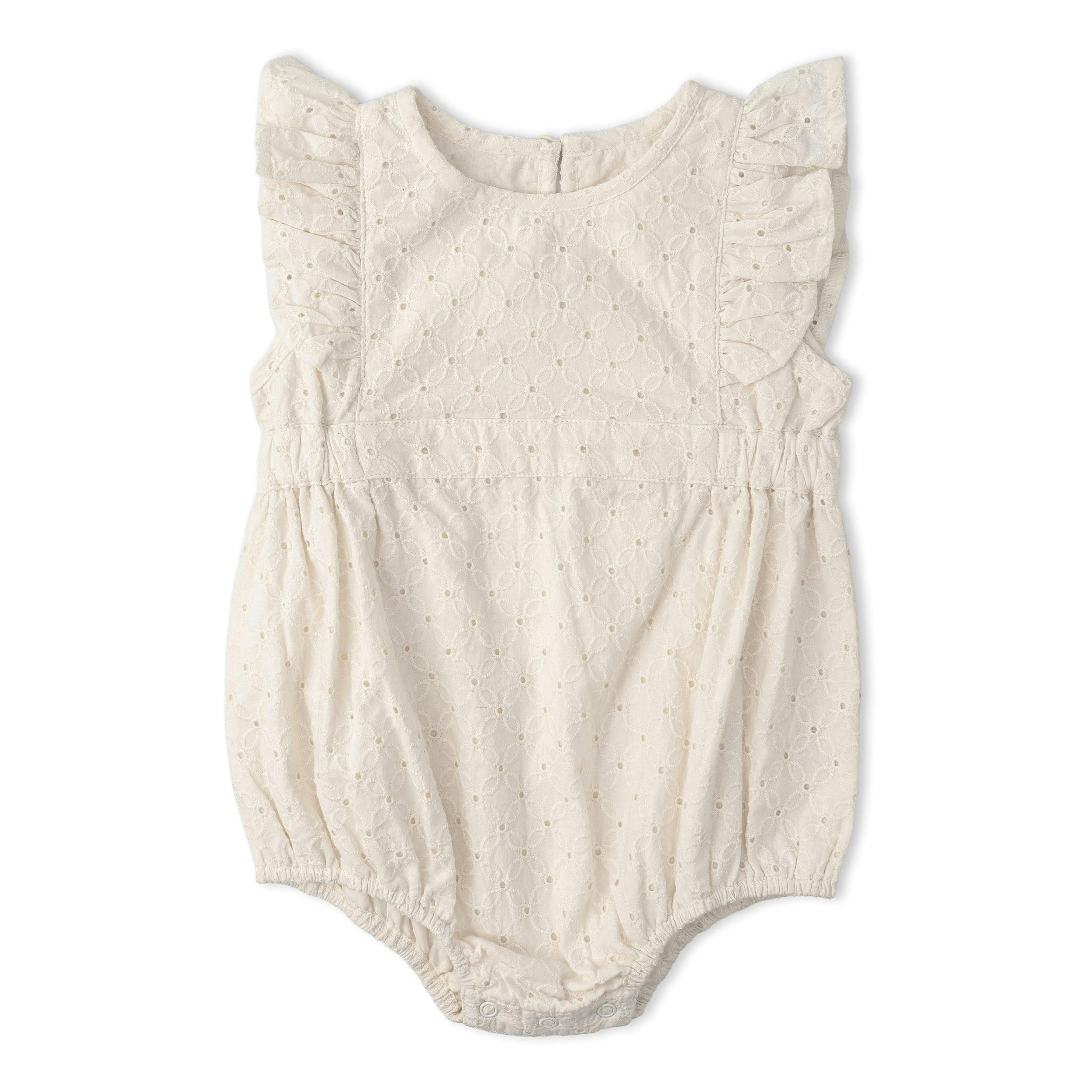Organic Eyelet Flutter Romper- Ivory Eyelet