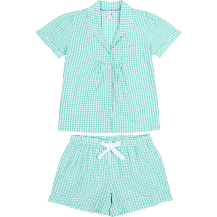 Women's Hepburn Gingham Mint Short PJ Set - Organic Cotton Poplin