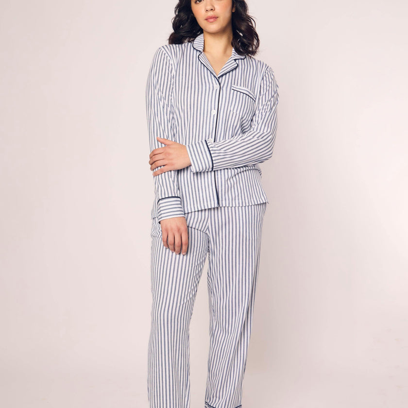 Women's Pima Pajama Set in Navy French Ticking