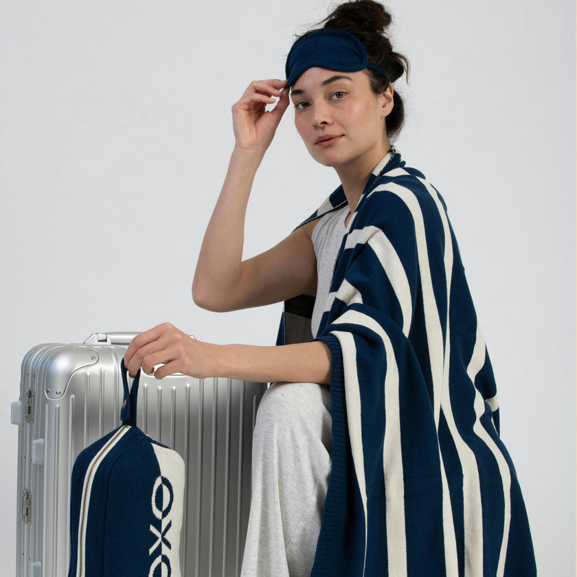 Xoxo Reversible Stripes Blanket Travel Set