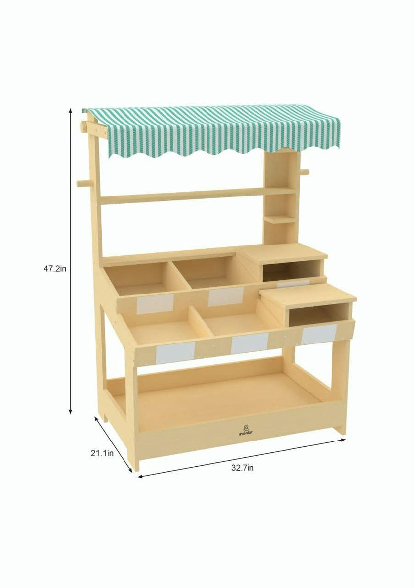 Cypress Wooden Market Stand – Pretend Play Shop for Kids with Storage