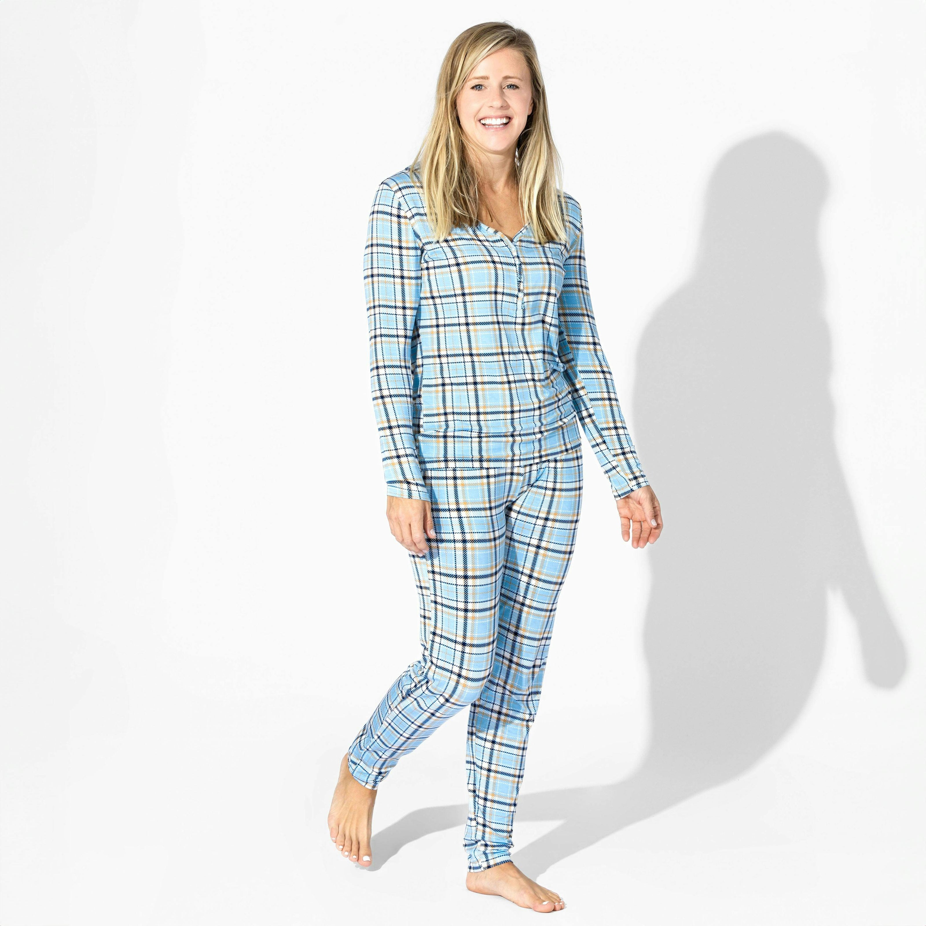 Holiday Plaid Blue Bamboo Women's Pajama Set