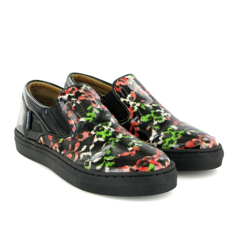 Slip On Patent Leather Sneakers, Black Red & green