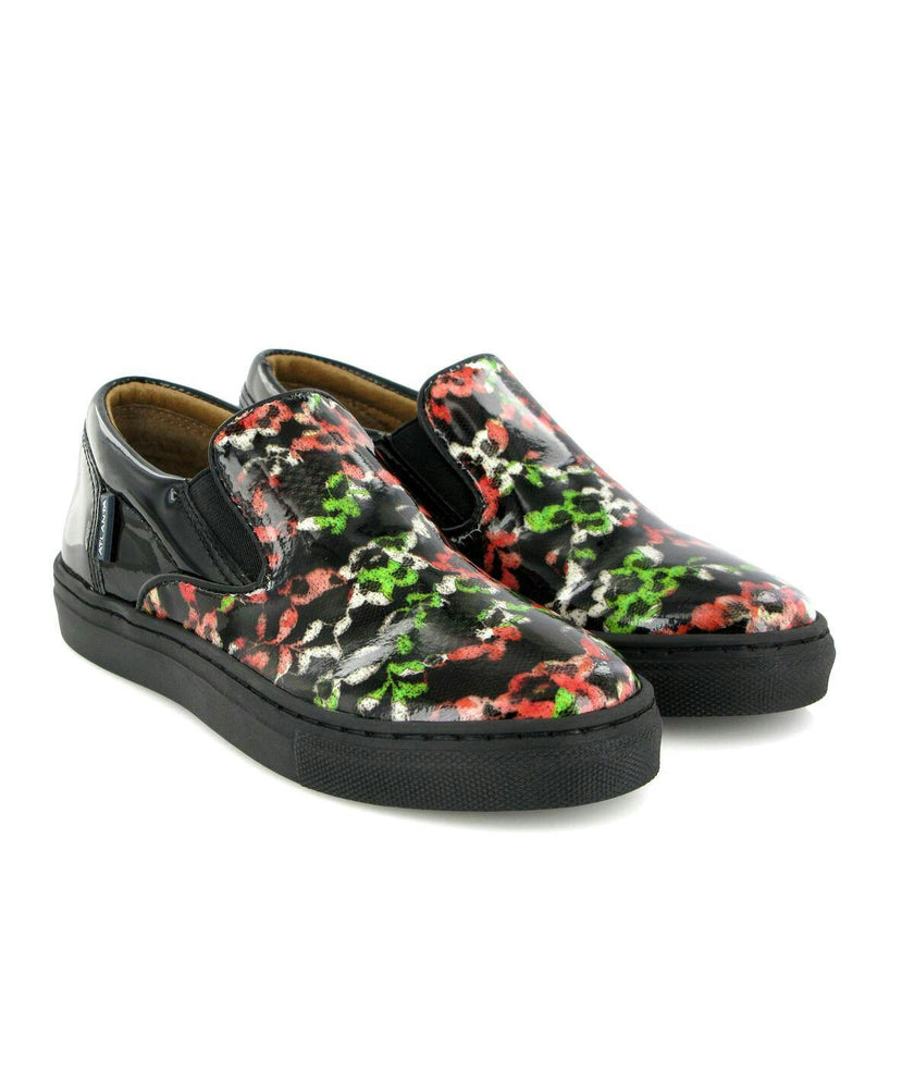 Slip On Patent Leather Sneakers, Black Red & green