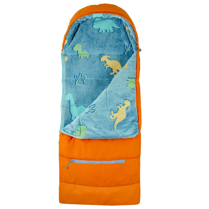 Sleep-N-Pack: Packable Sleeping Bag, Little Kid 3-6 yrs - Tangelo/Glow-In-The-Dark Dinosaurs