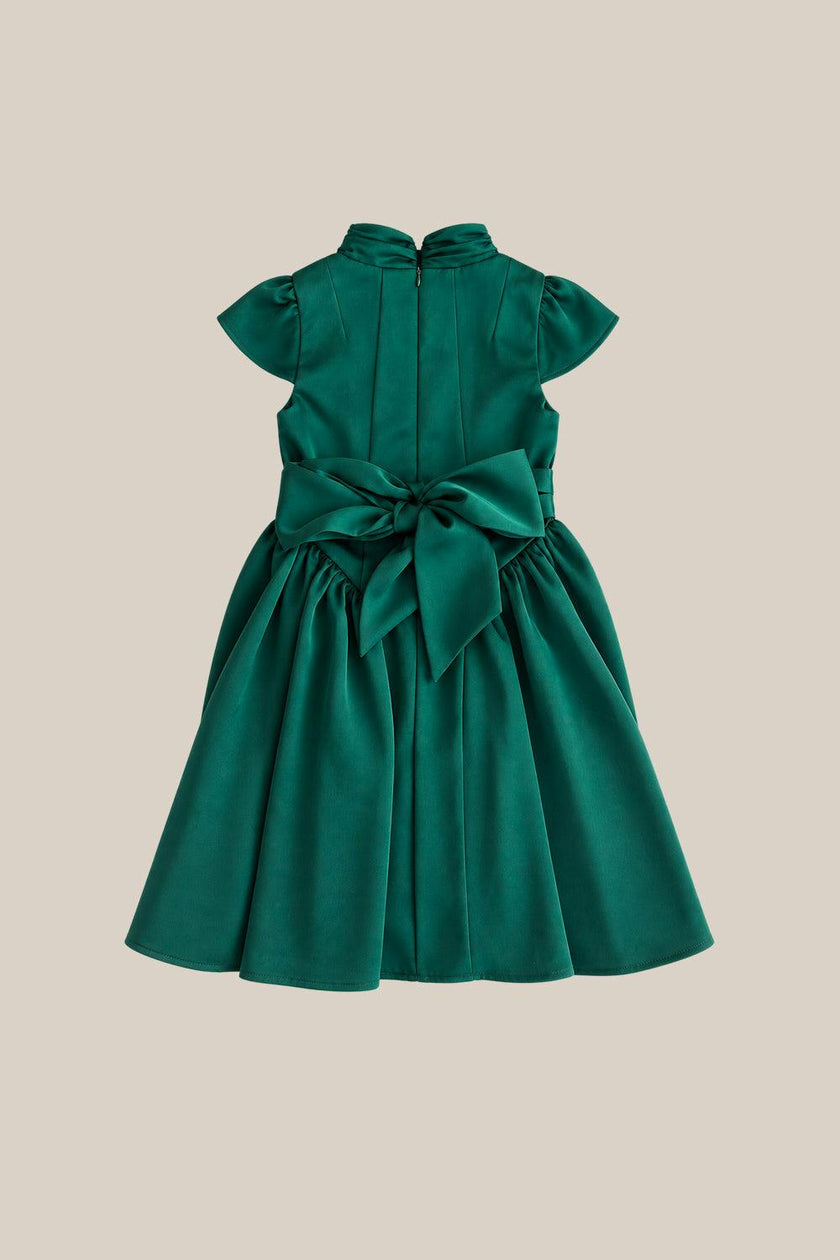 Mini Harriet Bow Dress in Emerald Satin