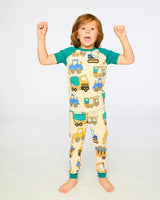 Organic Cotton Two-Piece Pyjama Set Beige Truck Print