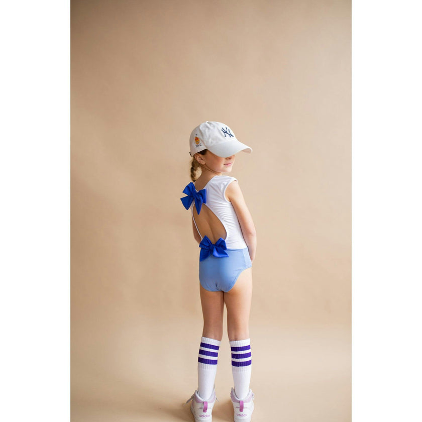 The Upper West High Neck 2-Tone One-Piece Swimsuit, Blue Deep