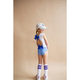 The Upper West High Neck 2-Tone One-Piece Swimsuit, Blue Deep