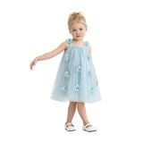 Blue Flower-Embellished Tulle Dress