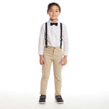 Kids White Buttondown Bowtie and Suspenders Set