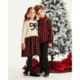 Girls Holiday Sweater Dress | Plaid Bow