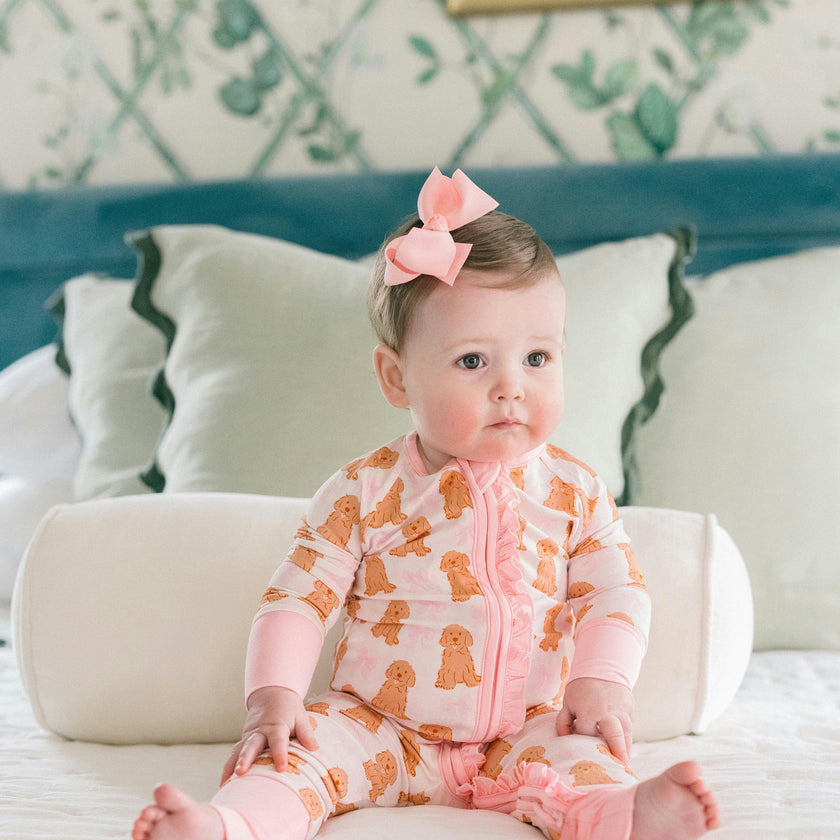 Pink Goldendoodle Bamboo Ruffle Romper