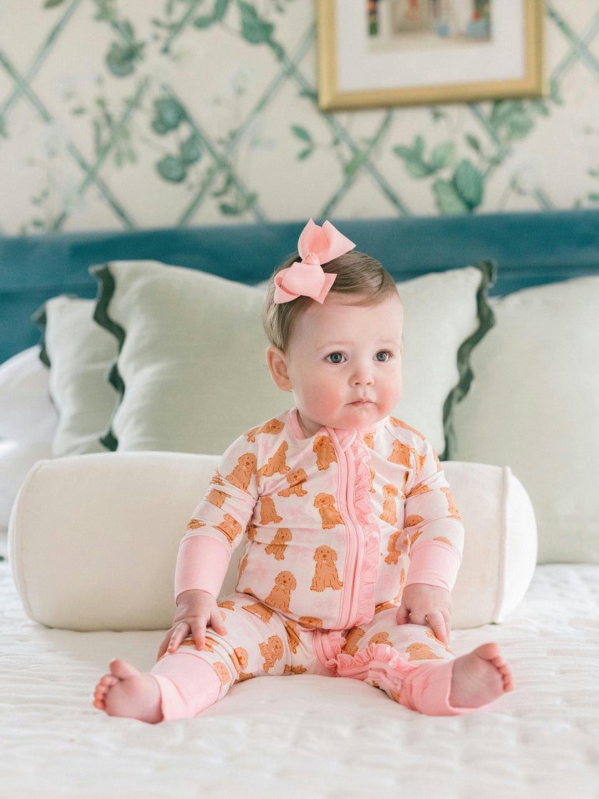 Pink Goldendoodle Bamboo Ruffle Romper
