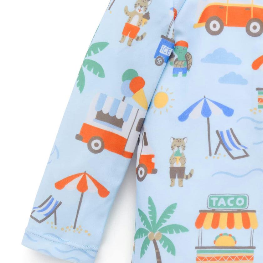 Printed L/S Sunsuit and Hat Cancun Print