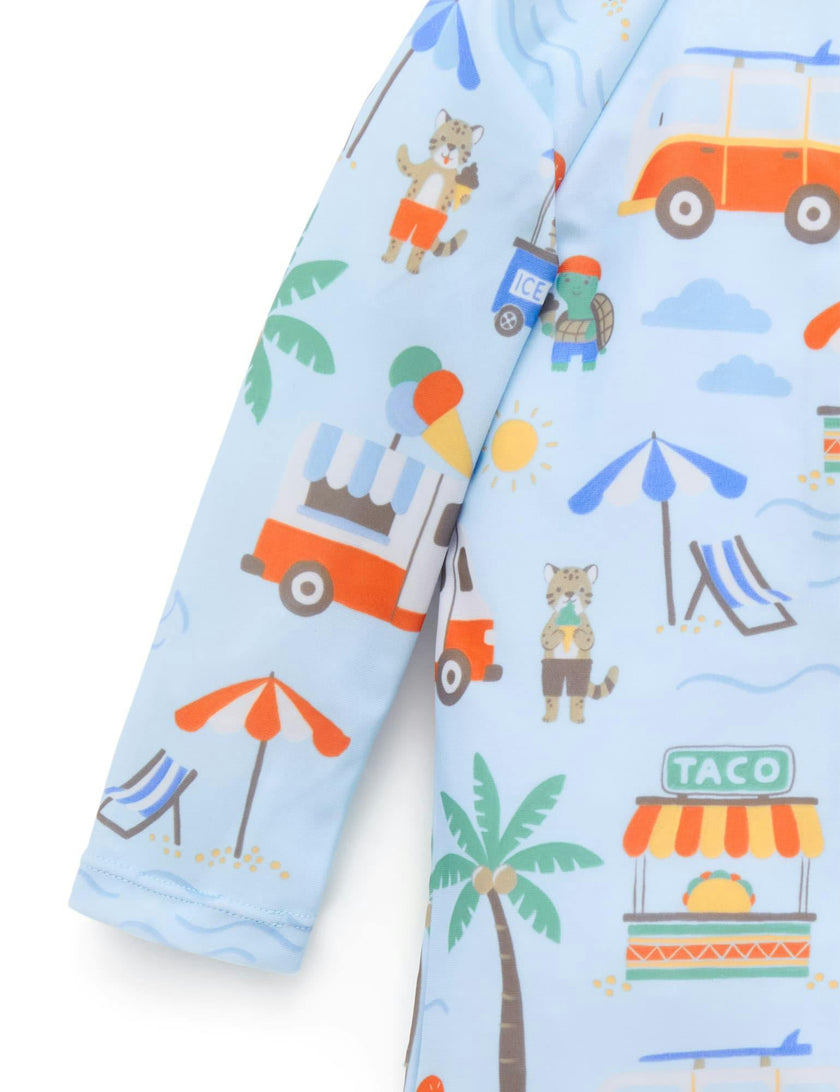 Printed L/S Sunsuit and Hat Cancun Print